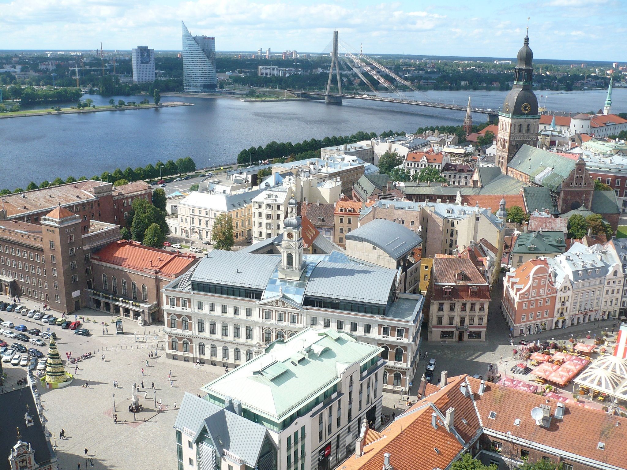 Aerial view of Riga, Latvia along the river