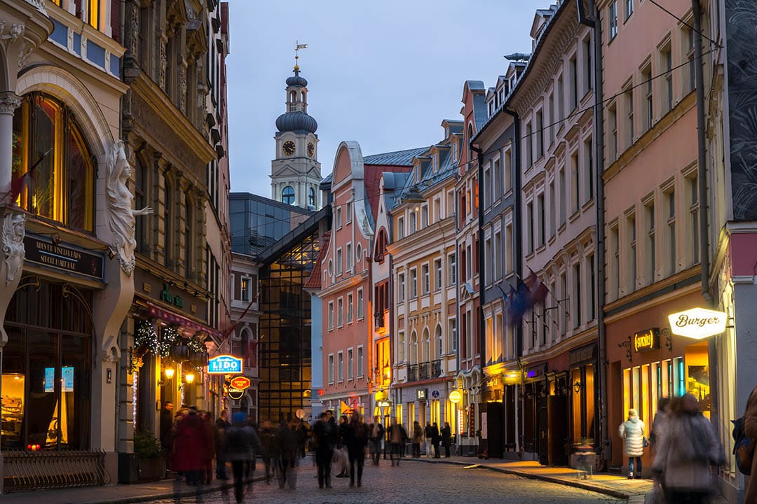 Historic street in Riga Old Town, Latvia