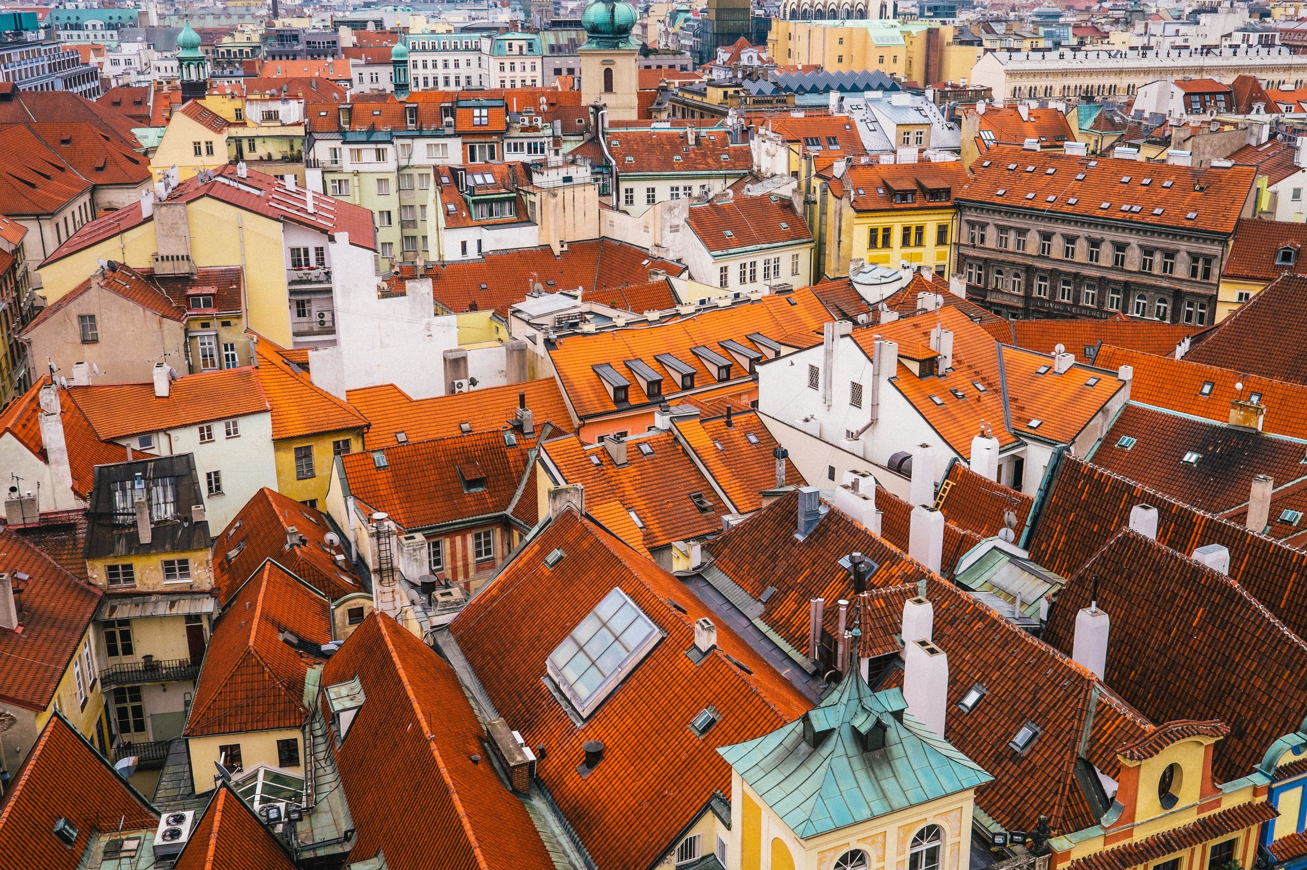 Aerial view of Baltic old-town rooftops